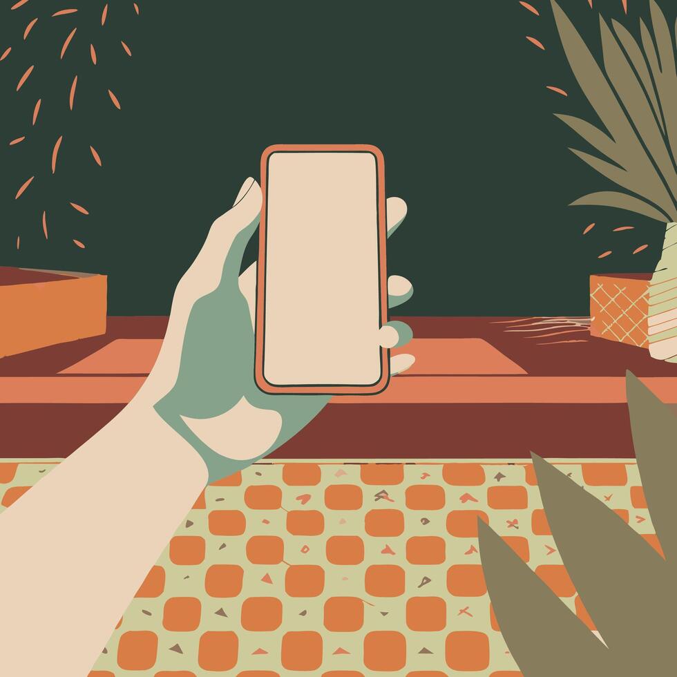Hand Holding Smartphone, Abstract Background vector