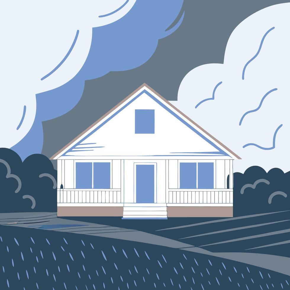 Cozy House in a Serene Landscape vector