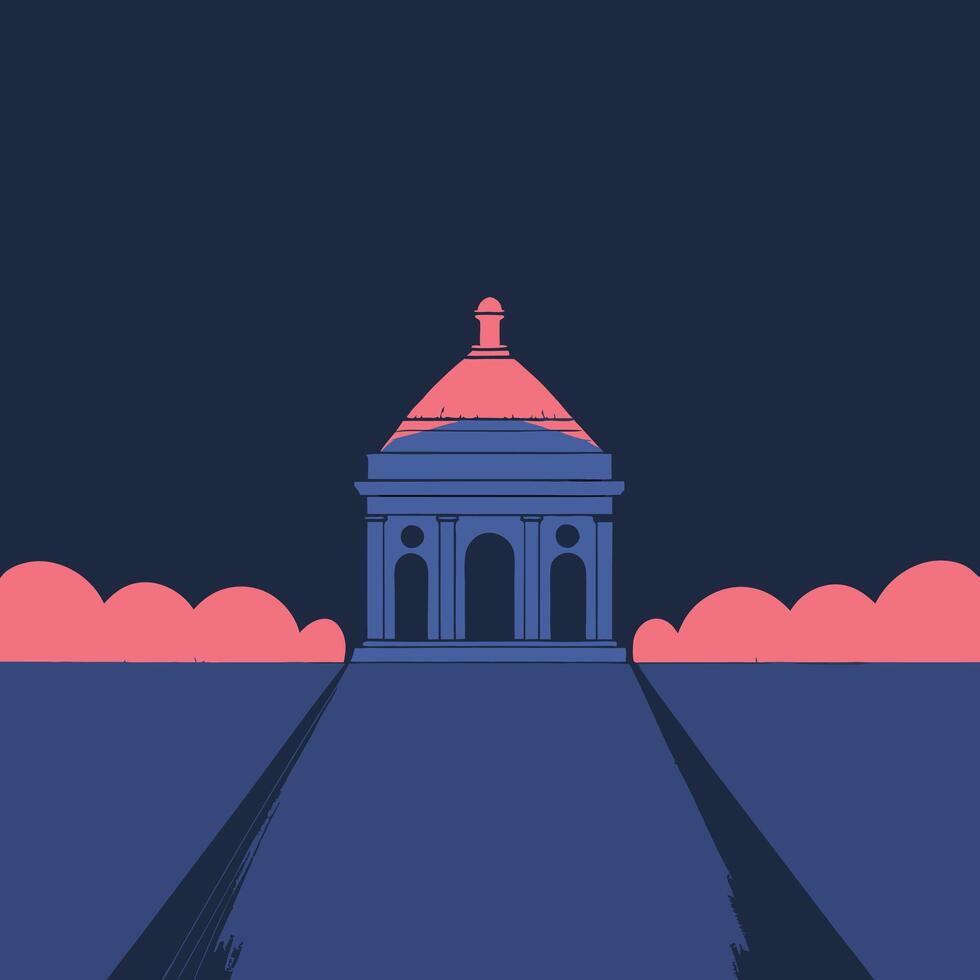 Serene Temple at Dusk Architectural Illustration vector
