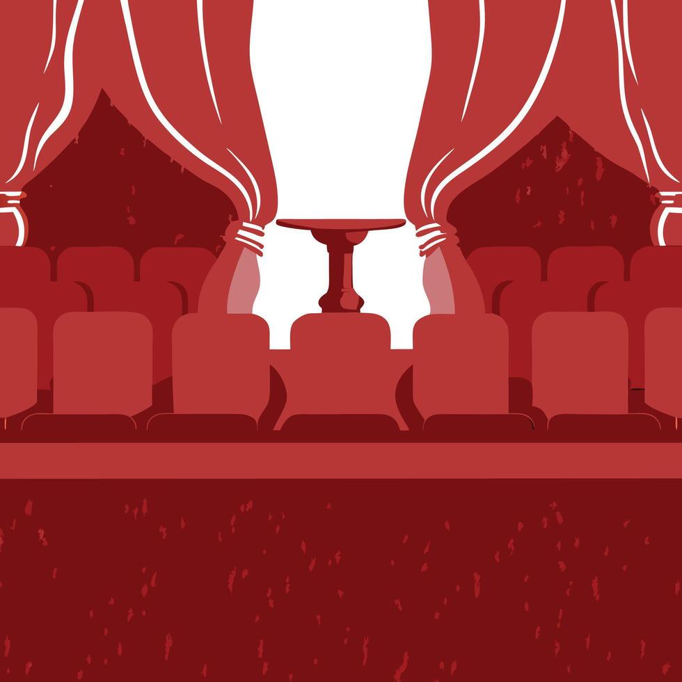 Empty Theater Stage with Red Seats and Curtains vector