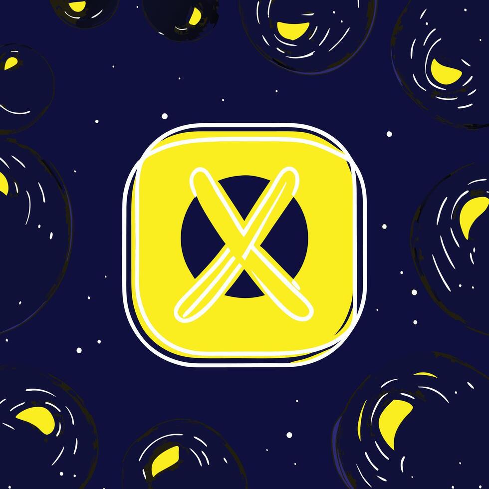 Abstract Yellow X Mark in Square Night Sky Background vector