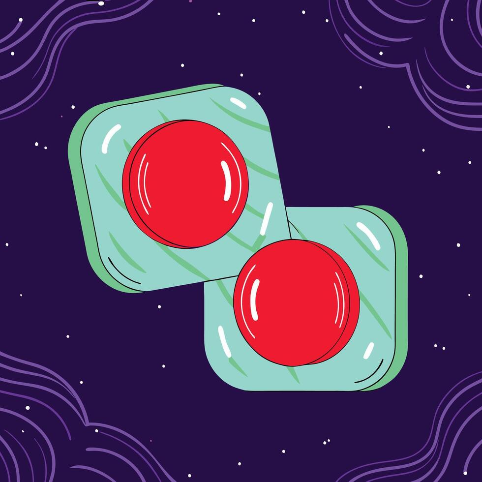Abstract Dual Red Orb Design in Teal Frames vector