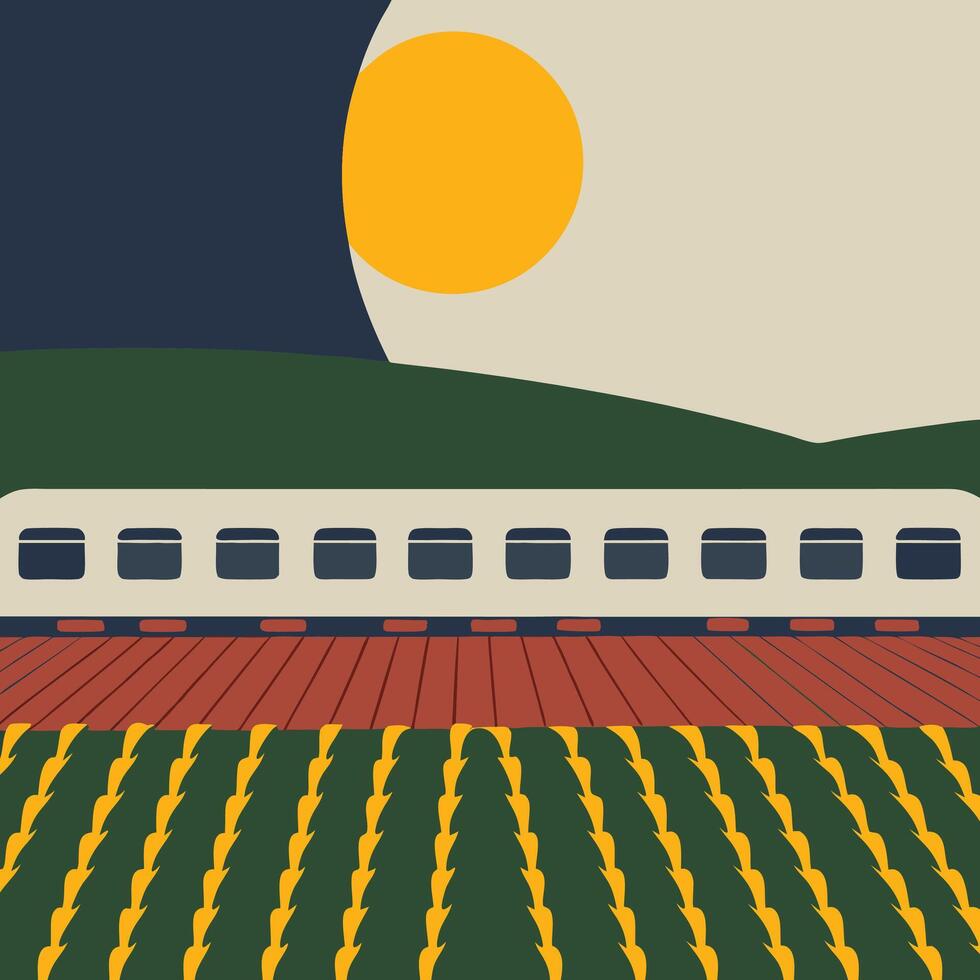 Train Journey Through Sunlit Fields vector