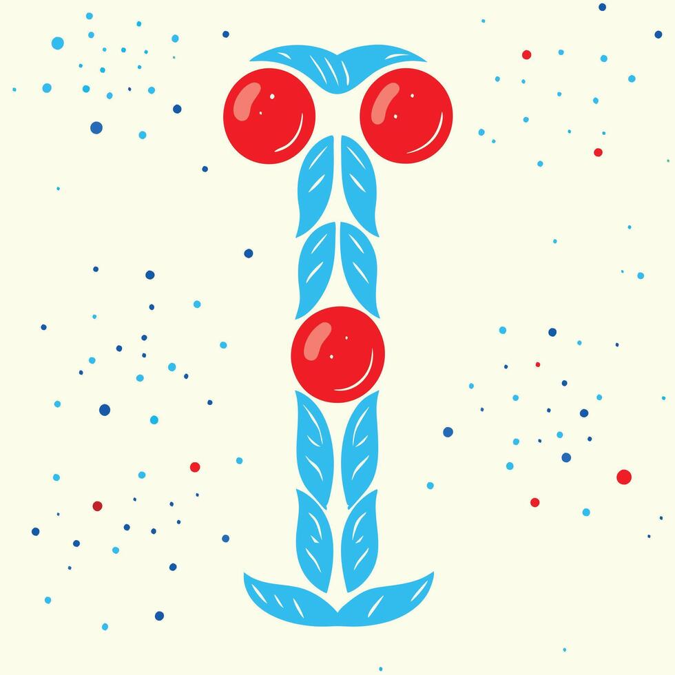 Abstract Letter I with Red Circles and Blue Leaves vector