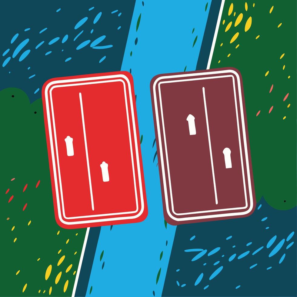 Abstract Shapes Red and Brown Rectangles on Blue Background vector