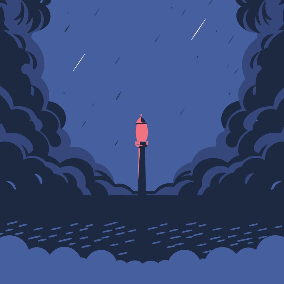 Night Sky, Tower, Rain, Clouds, Hope, Illumination, Silhouette, Dark, Mystery, Storm vector