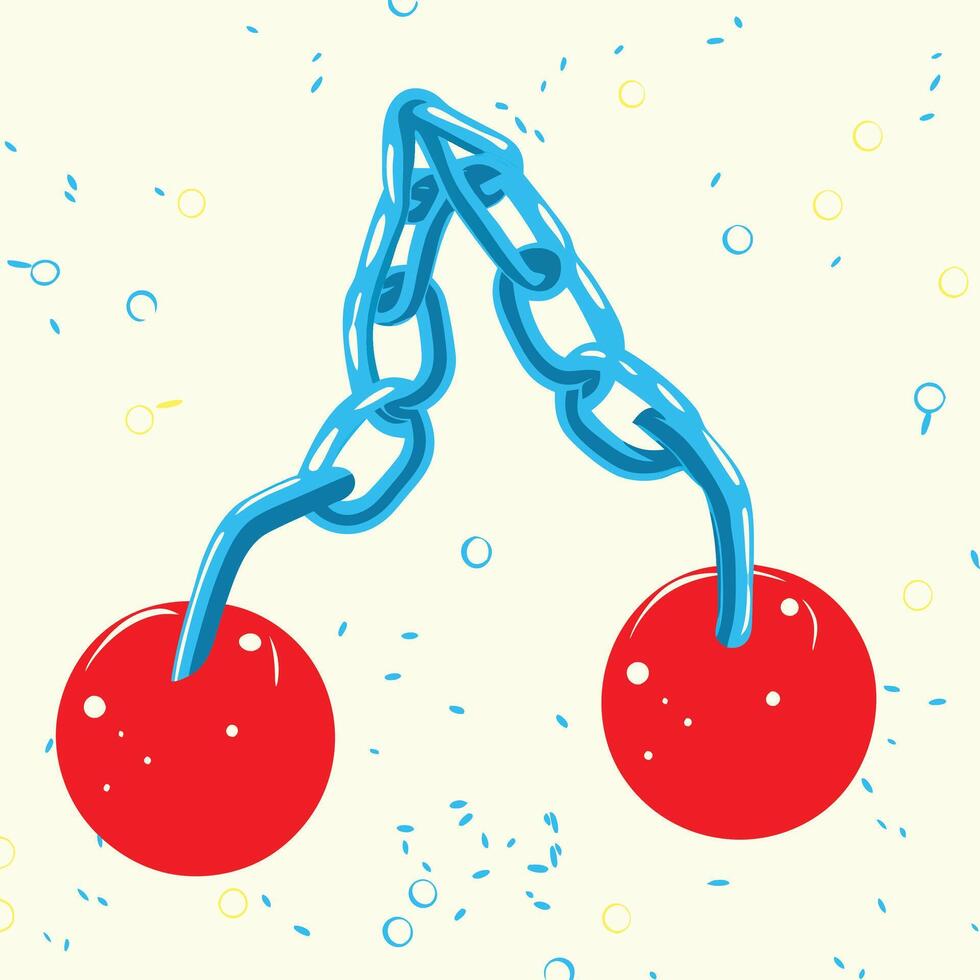 Abstract Cherry Chain Design Red Fruit Blue Links vector