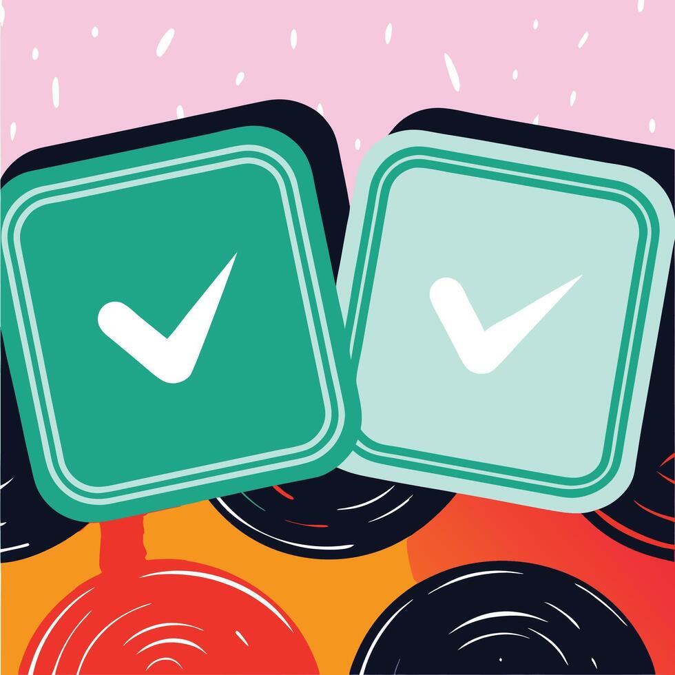 Dual Checkmarks Abstract Graphic Design vector