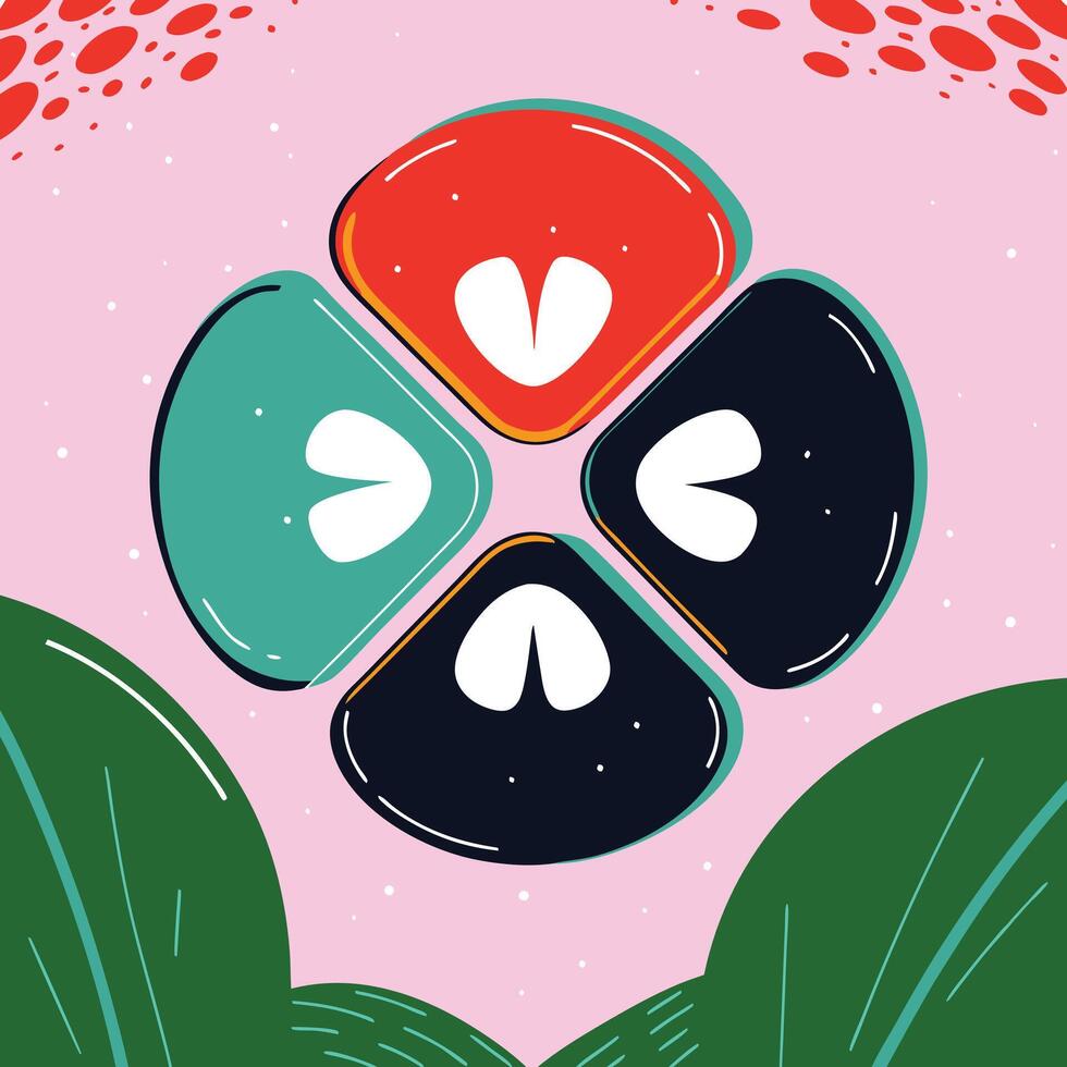 Abstract Four-Petal Flower with Hearts Design vector