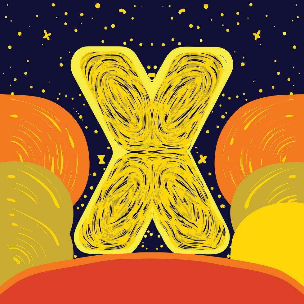 Abstract Letter X Cosmic Swirls and Planets vector