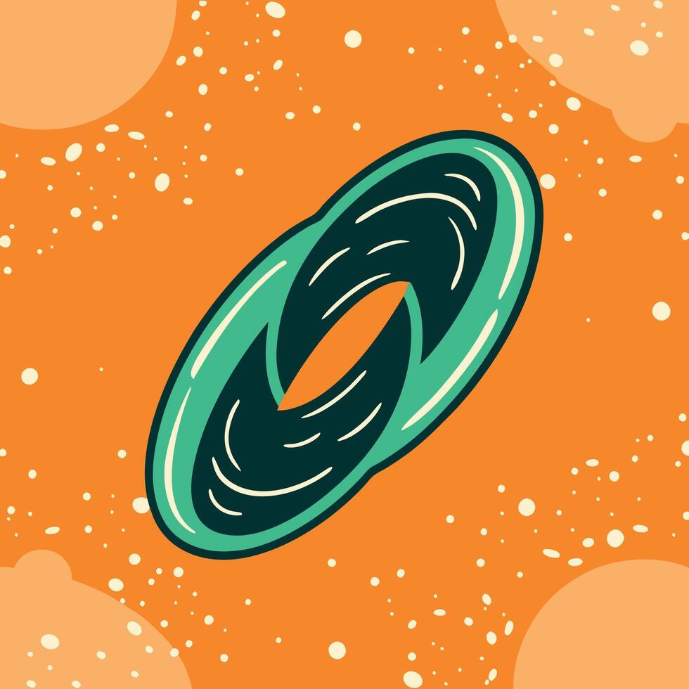 Abstract Teal and Dark Green Interlocking Rings on Orange Background vector