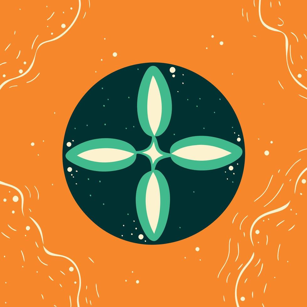 Abstract Teal Cross in Circle, Orange Background vector