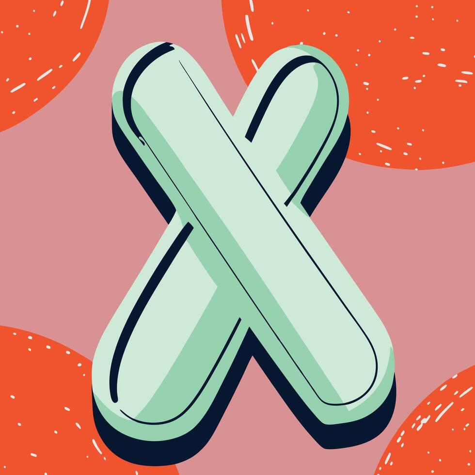 Abstract Mint Green X on Dusty Rose Background with Orange Circles vector