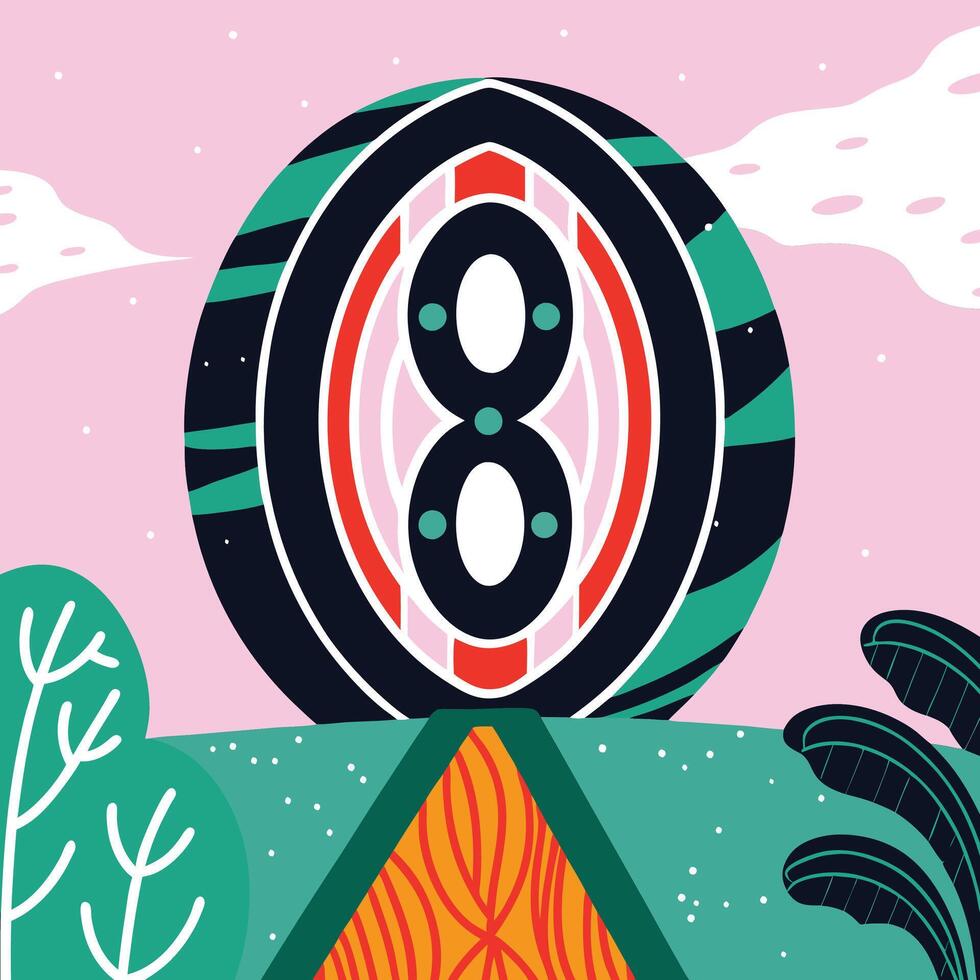 Abstract Number Eight Design with Nature Elements vector