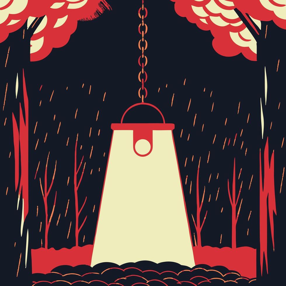 Rain in the Woods A Hanging Lantern vector