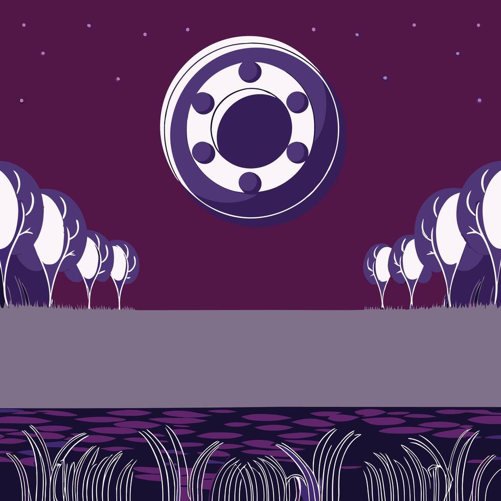 Night Landscape with Geometric Moon and Trees vector