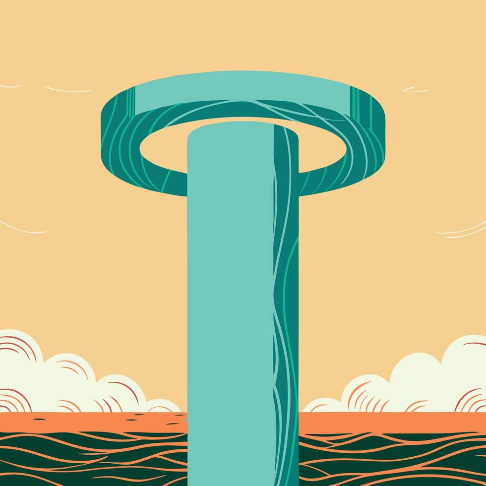 Ocean View Tower Coastal Sunset Landscape vector