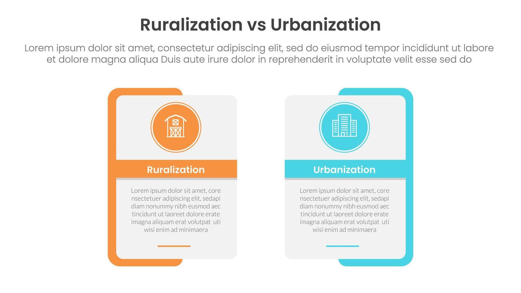 urbanization vs ruralization comparison concept for infographic template banner with rectangle shape bold outline and circle badge with two point list information vector