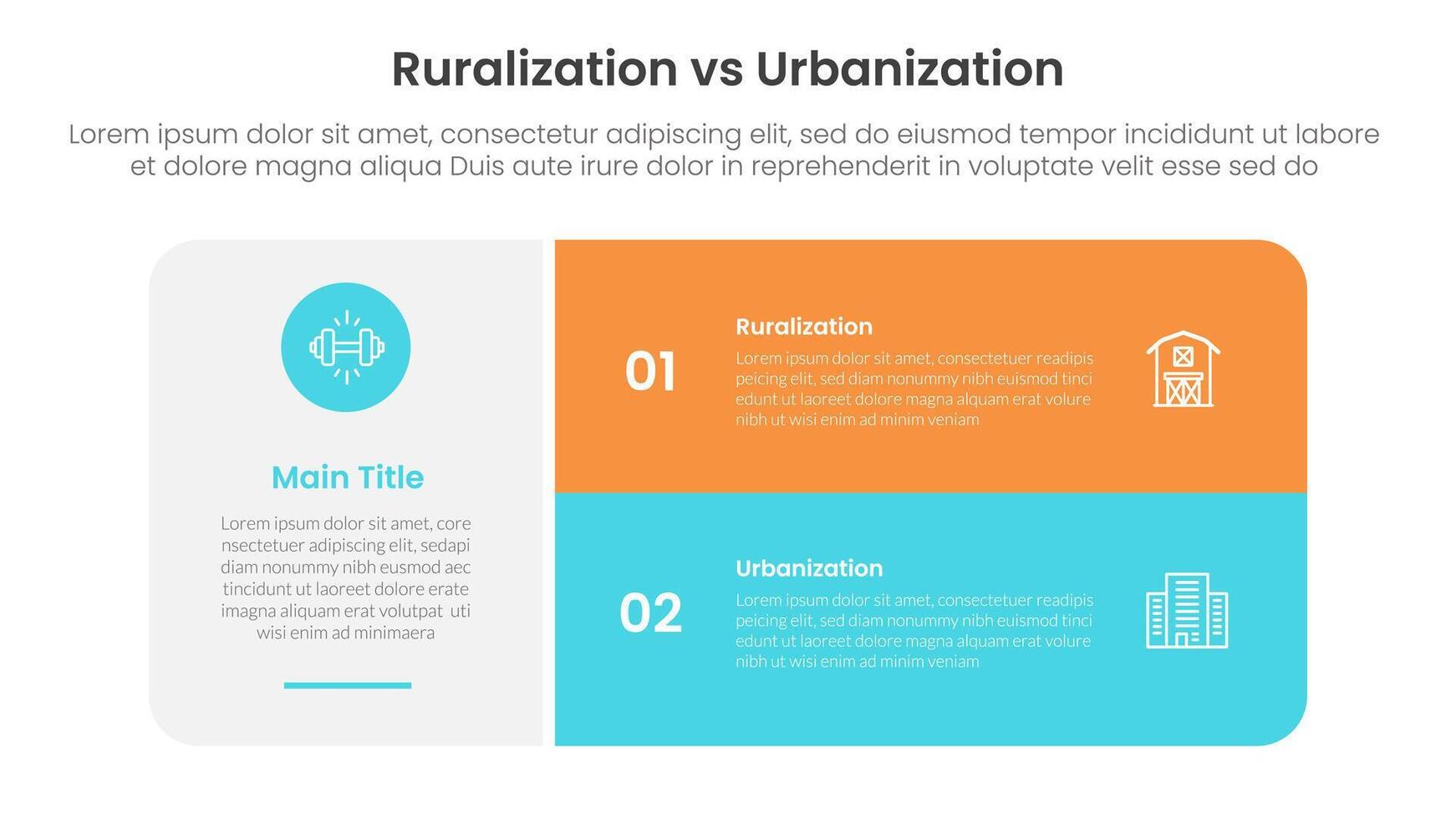 urbanization vs ruralization comparison concept for infographic template banner with big round box and stack list with two point list information vector