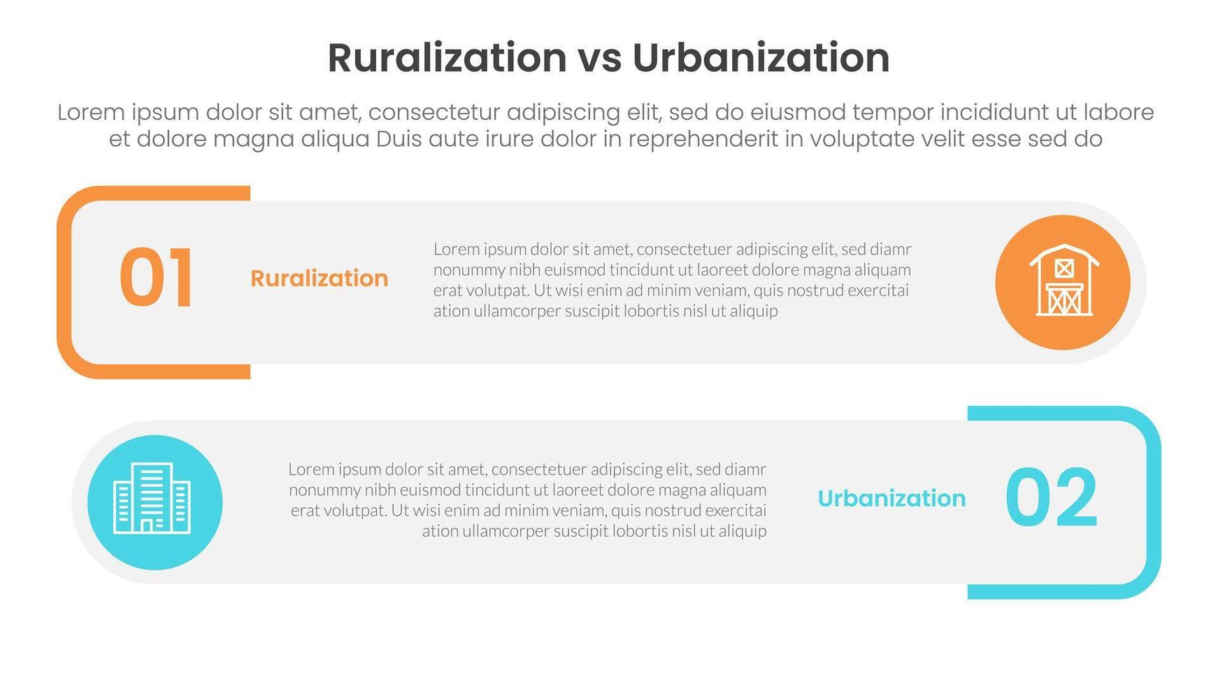 urbanization vs ruralization comparison concept for infographic template banner with round rectangle box stack with two point list information vector
