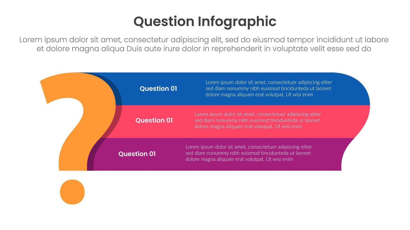 question infographic template banner with big question mark on left and block background with 3 points for slide presentation vector