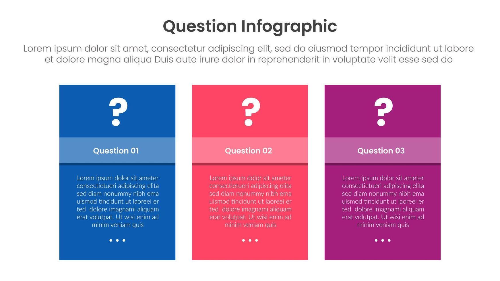 question infographic template banner with with box table container with question mark on header 3 points for slide presentation vector