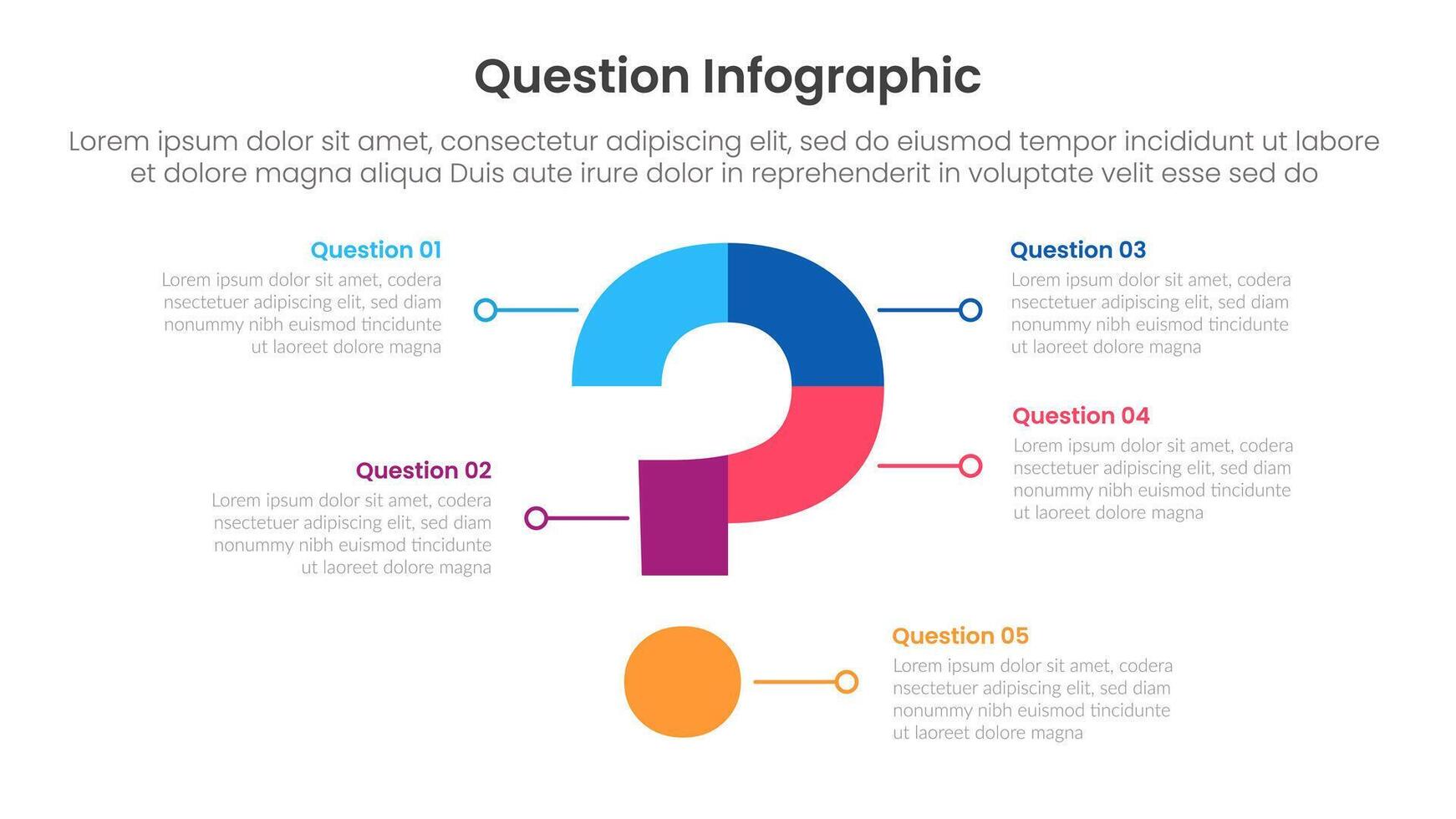 question infographic template banner with big center with line pointer explanation with 5 points for slide presentation vector