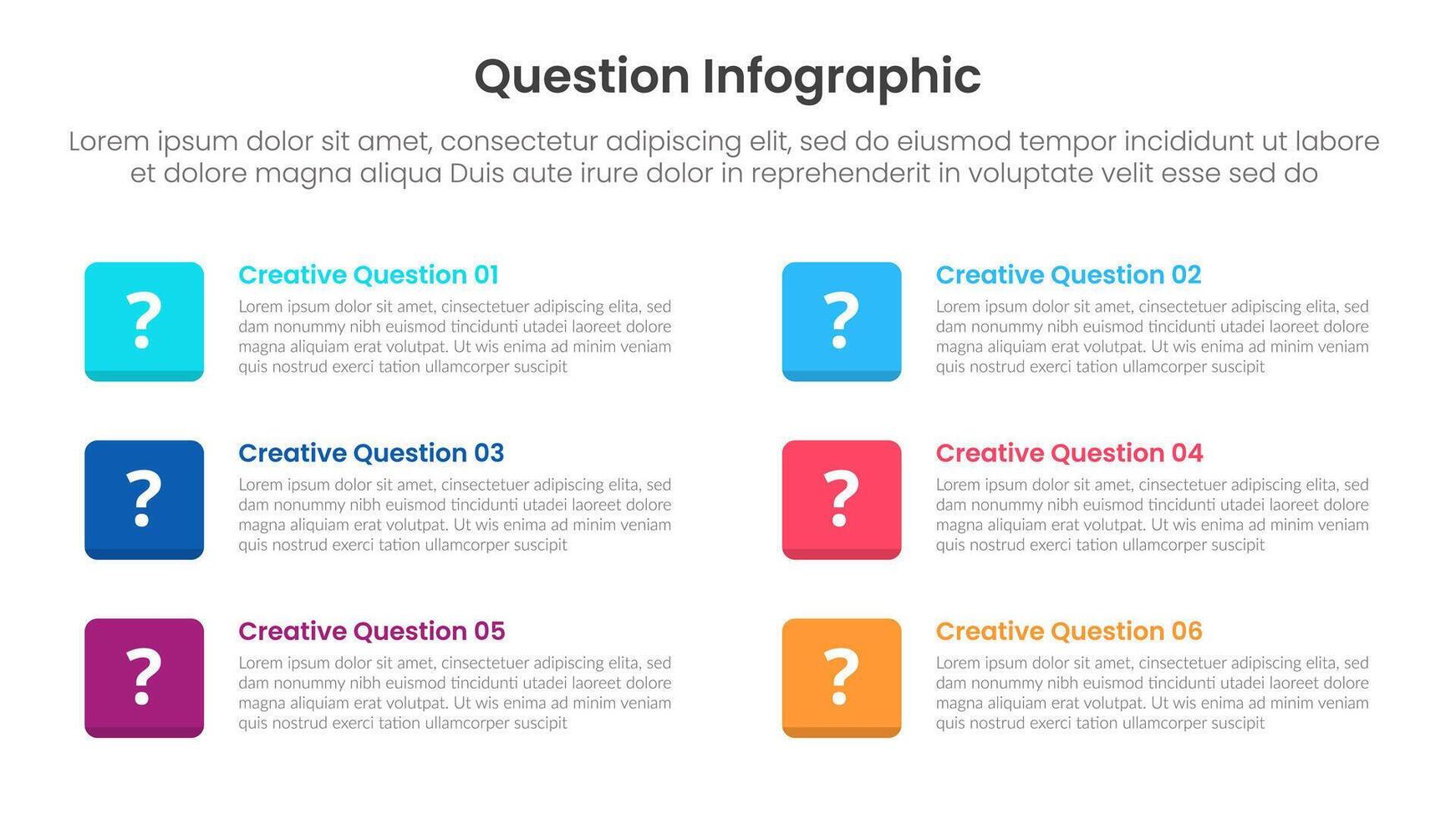 question infographic template banner with simple round square with full stack position 6 points for slide presentation vector