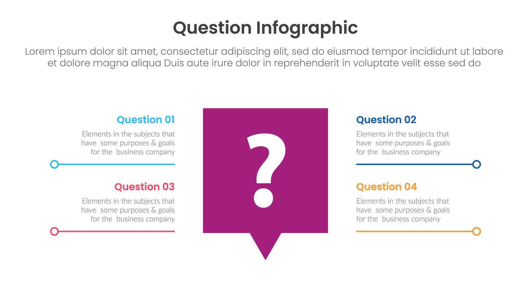 question infographic template banner with big callout discussion box on center with description spreading with 4 points for slide presentation vector