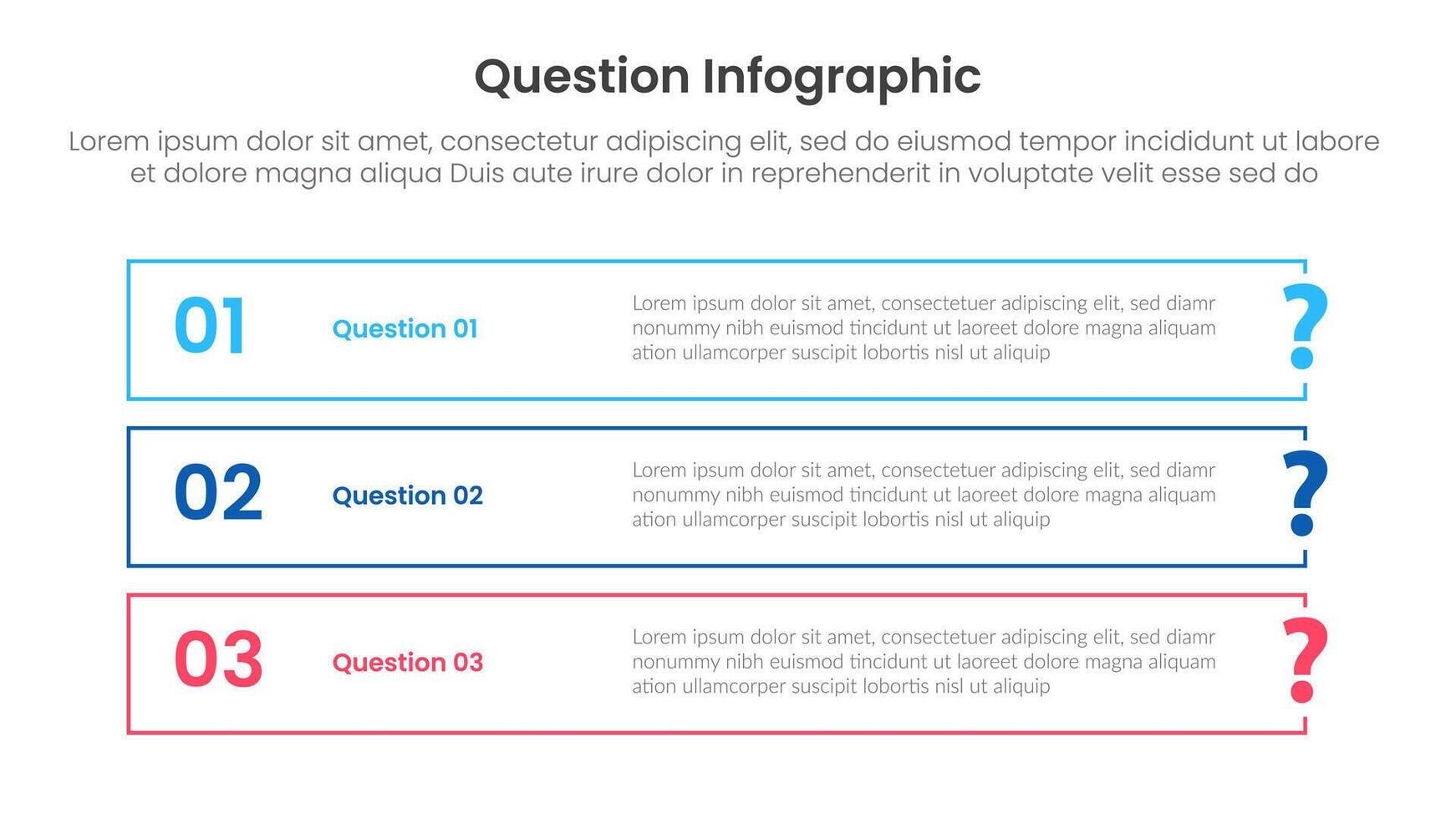 question infographic template banner with long outline rectangle stack position with 3 points for slide presentation vector