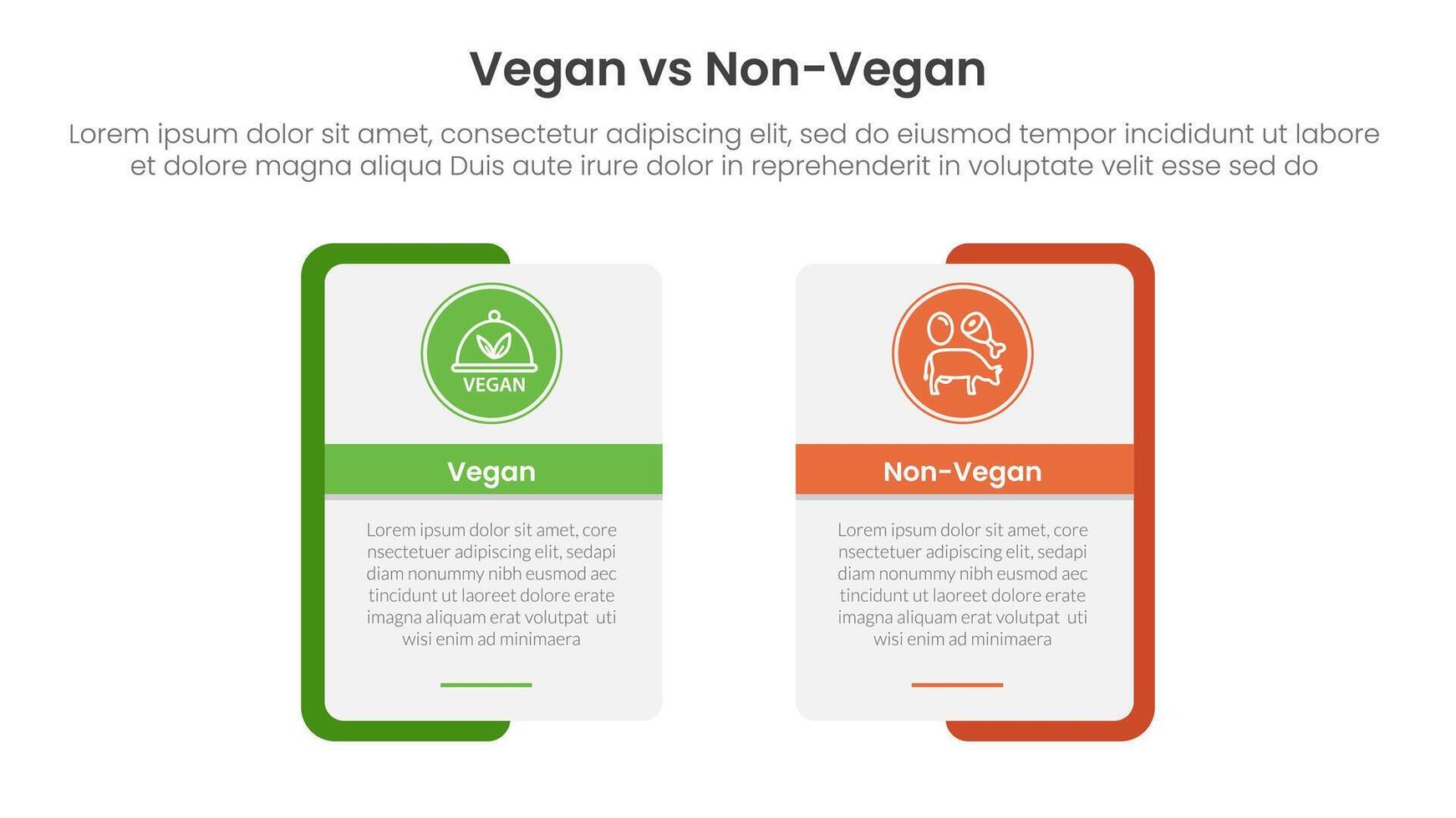 vegan vs non vegan or vegetarian comparison concept for infographic template banner with rectangle shape bold outline and circle badge with two point list information vector