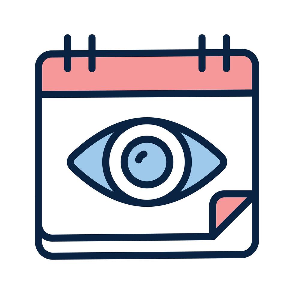A stylized icon of a calendar with an eye in the center vector