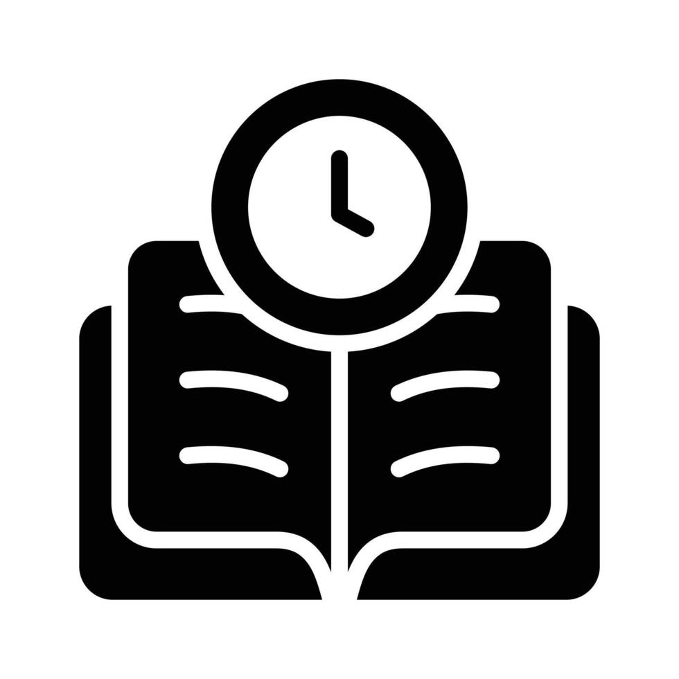Open book with a clock representing a study schedule vector