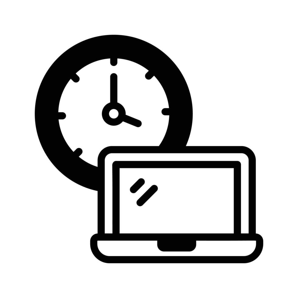 Clock with laptop concept icon of working time vector
