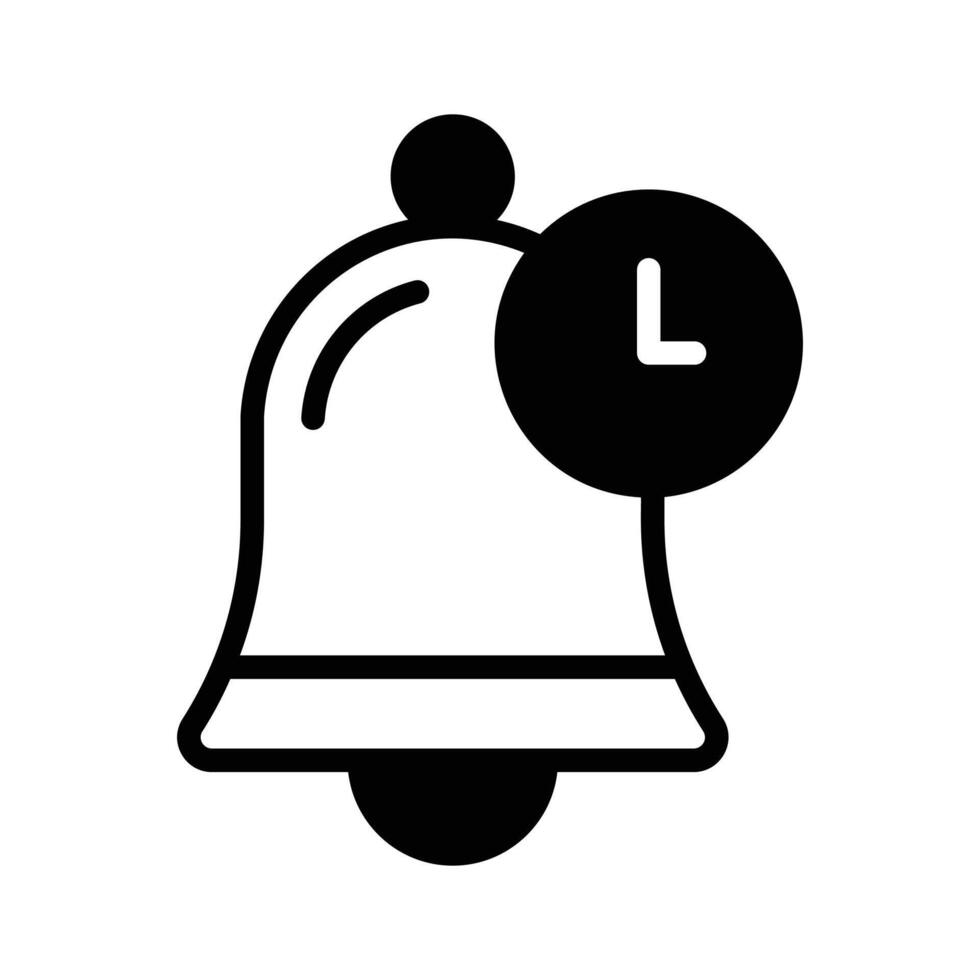 Icon of a notification bell with a small clock symbol overlaid vector