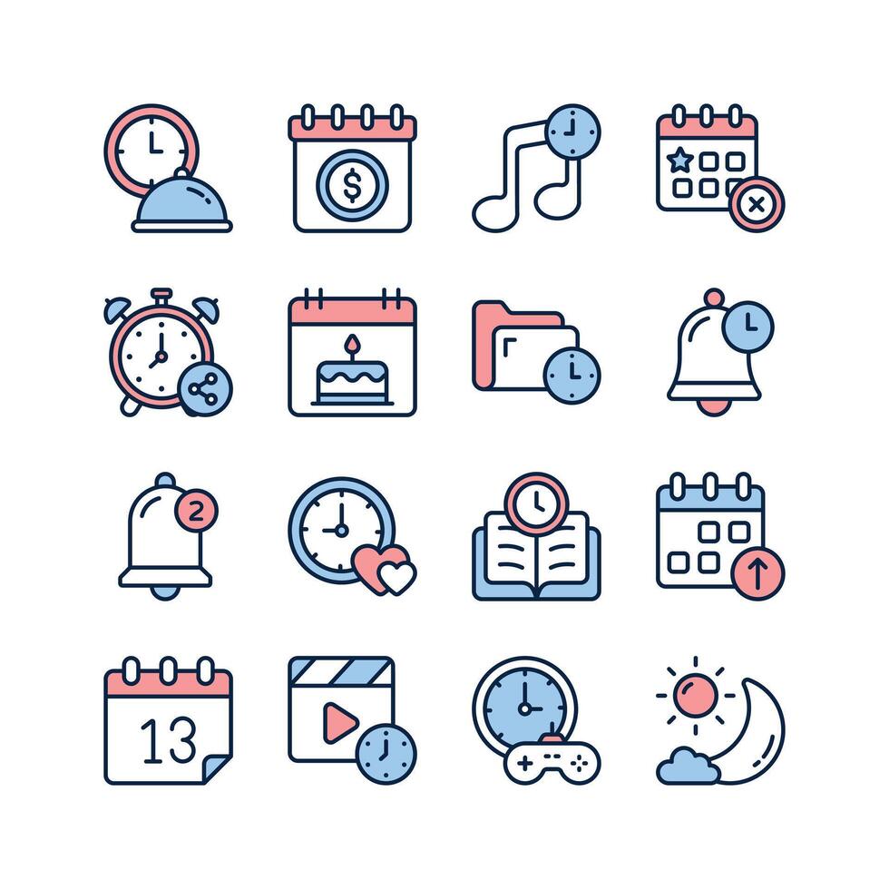 Grab this amazing time management and scheduling icons set in modern style vector