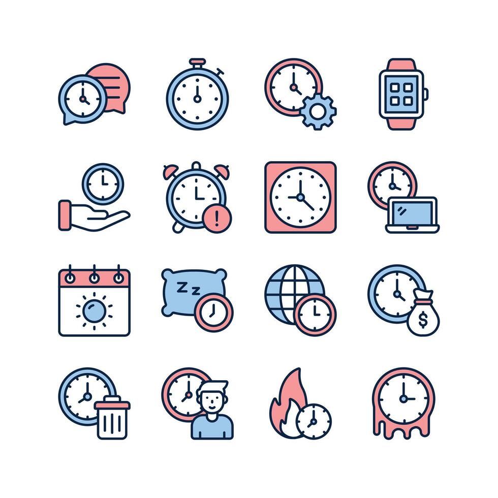 A set of unique icons depicting various time management and scheduling concepts vector