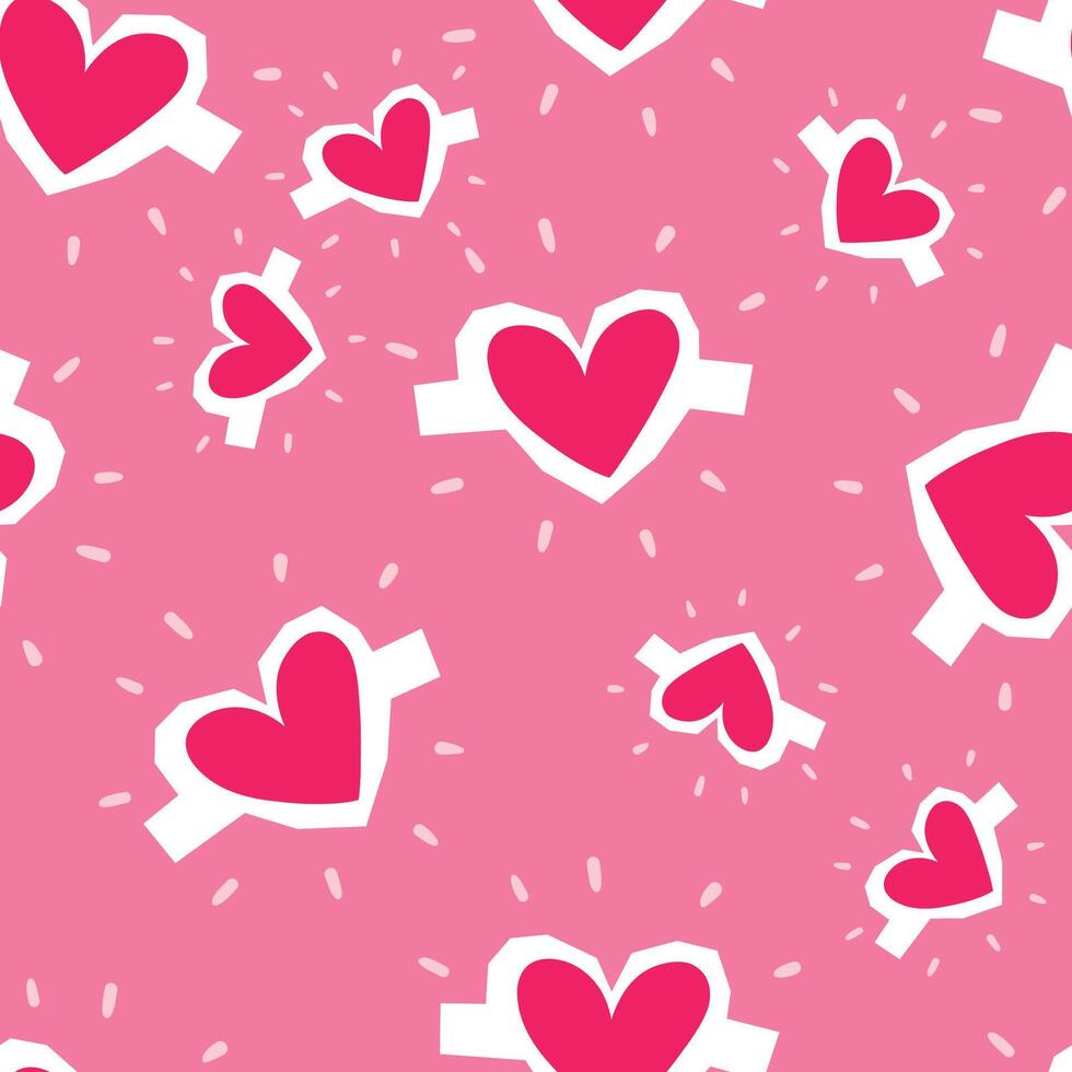 Pink Pattern with Red Hearts and Decorative Details for Romantic Themes vector