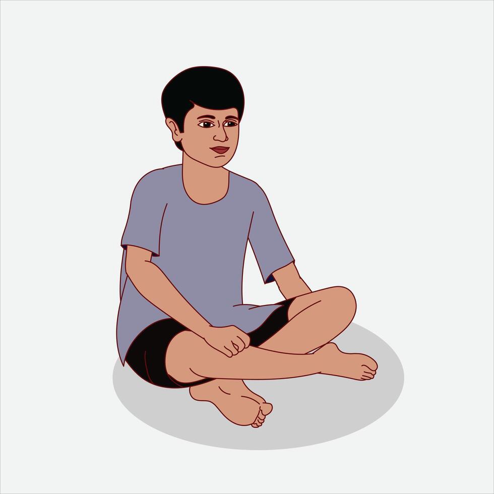 A boy sitting on the floor, cartoon, boy, boy sitting and vector
