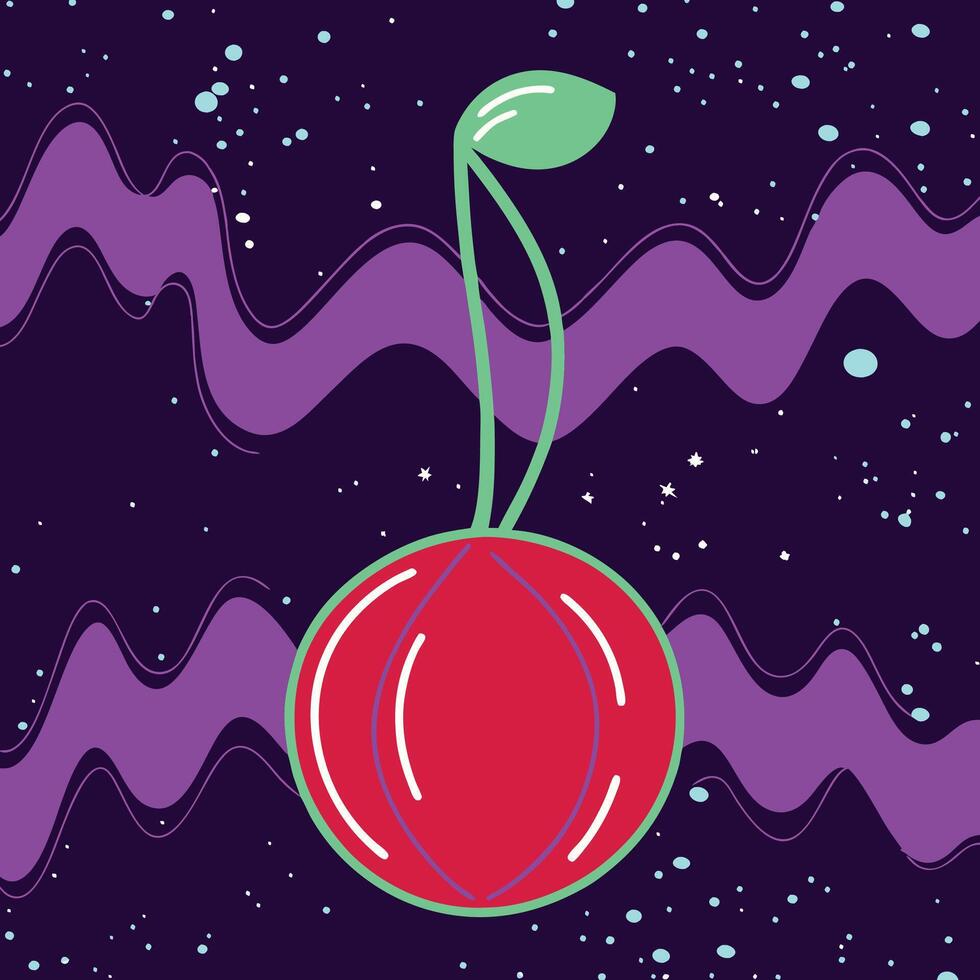 Cosmic Cherry A Vibrant Fruit Illustration vector