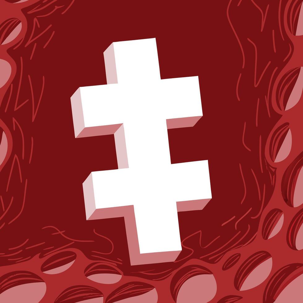 Abstract 3D Cross Symbol on Red Background vector