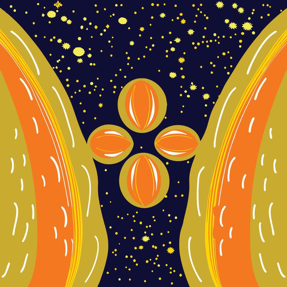 Abstract Cosmic Design Orange, Gold, and Yellow Starry Night vector