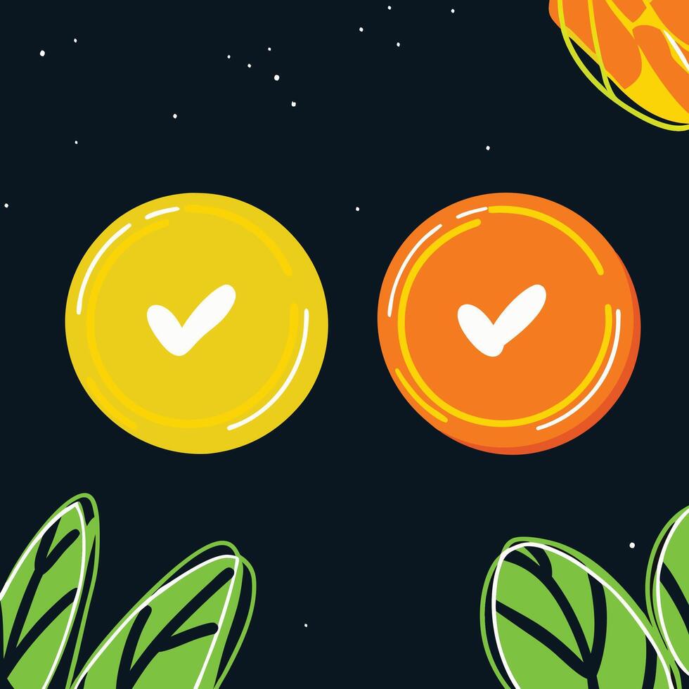 Dual Choice Checkmarks Yellow and Orange Options vector
