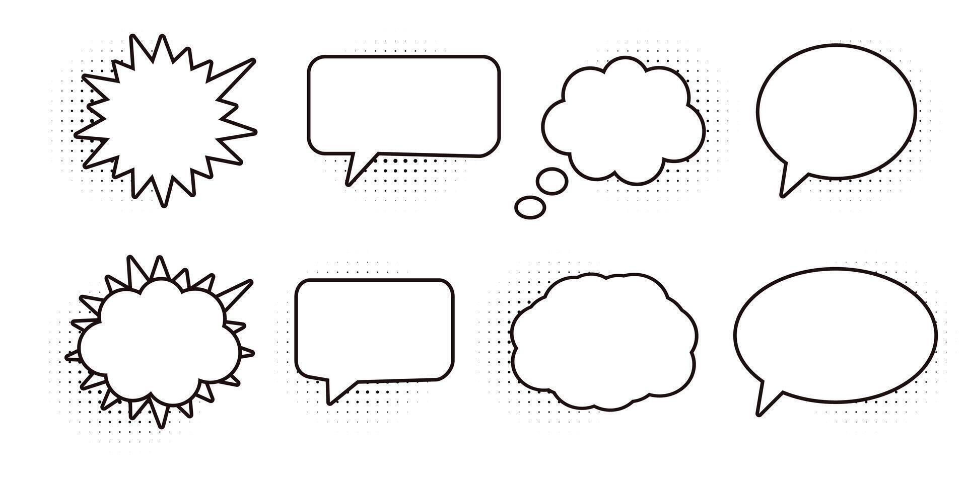 Collection of empty comic speech bubbles with halftone shadows vector
