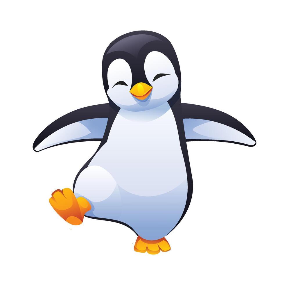 Cheerful penguin dancing with joyful. Cartoon character illustration vector