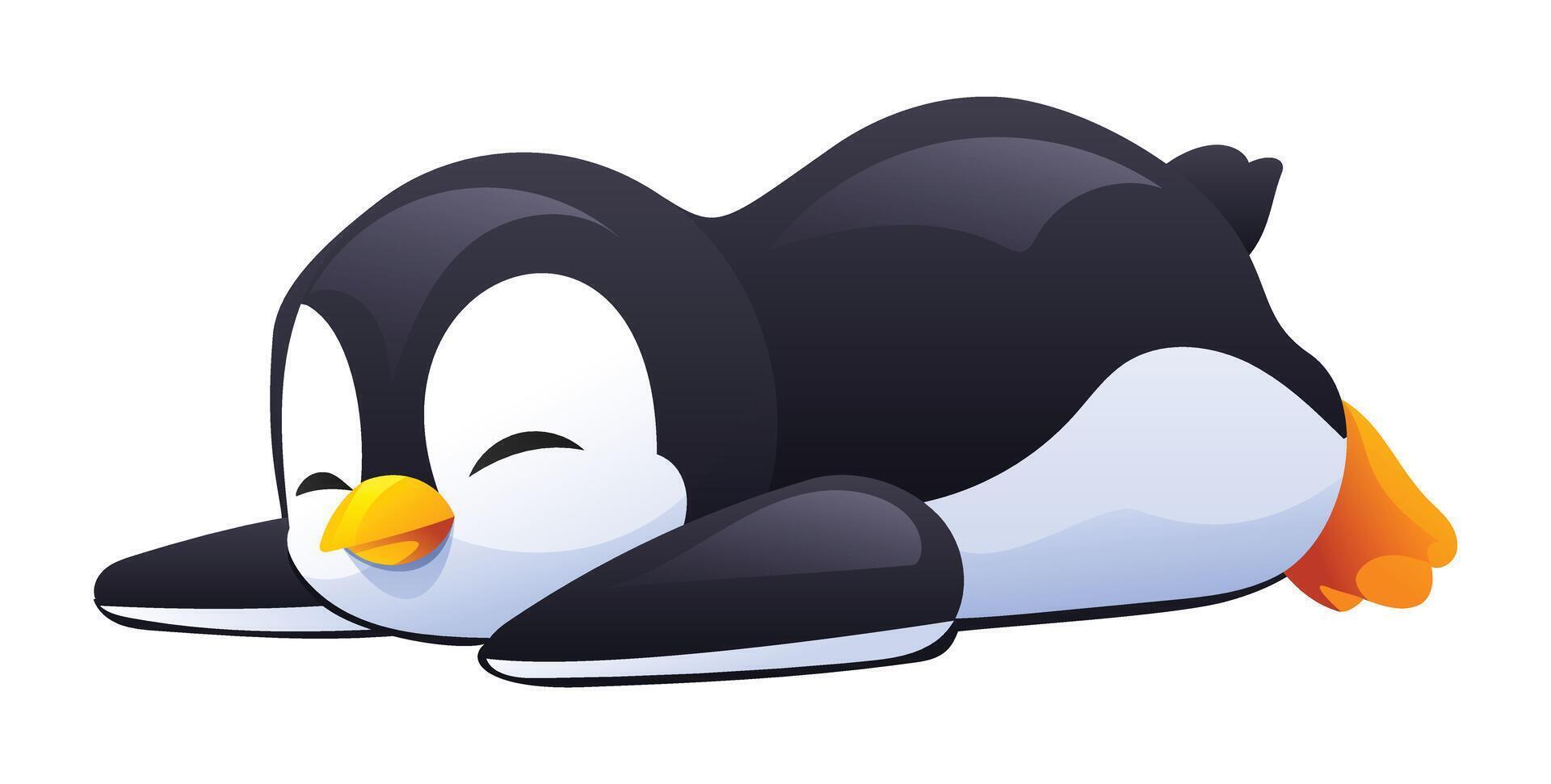 Adorable sleeping penguin resting peacefully. Cartoon character illustration vector