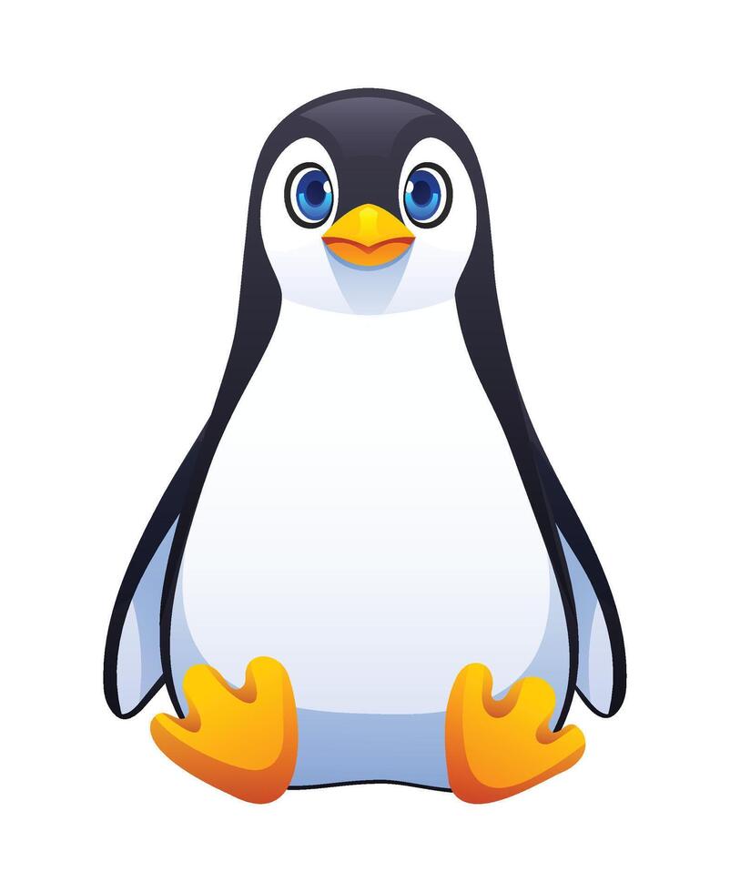 Cute penguin sitting. Cartoon character illustration vector