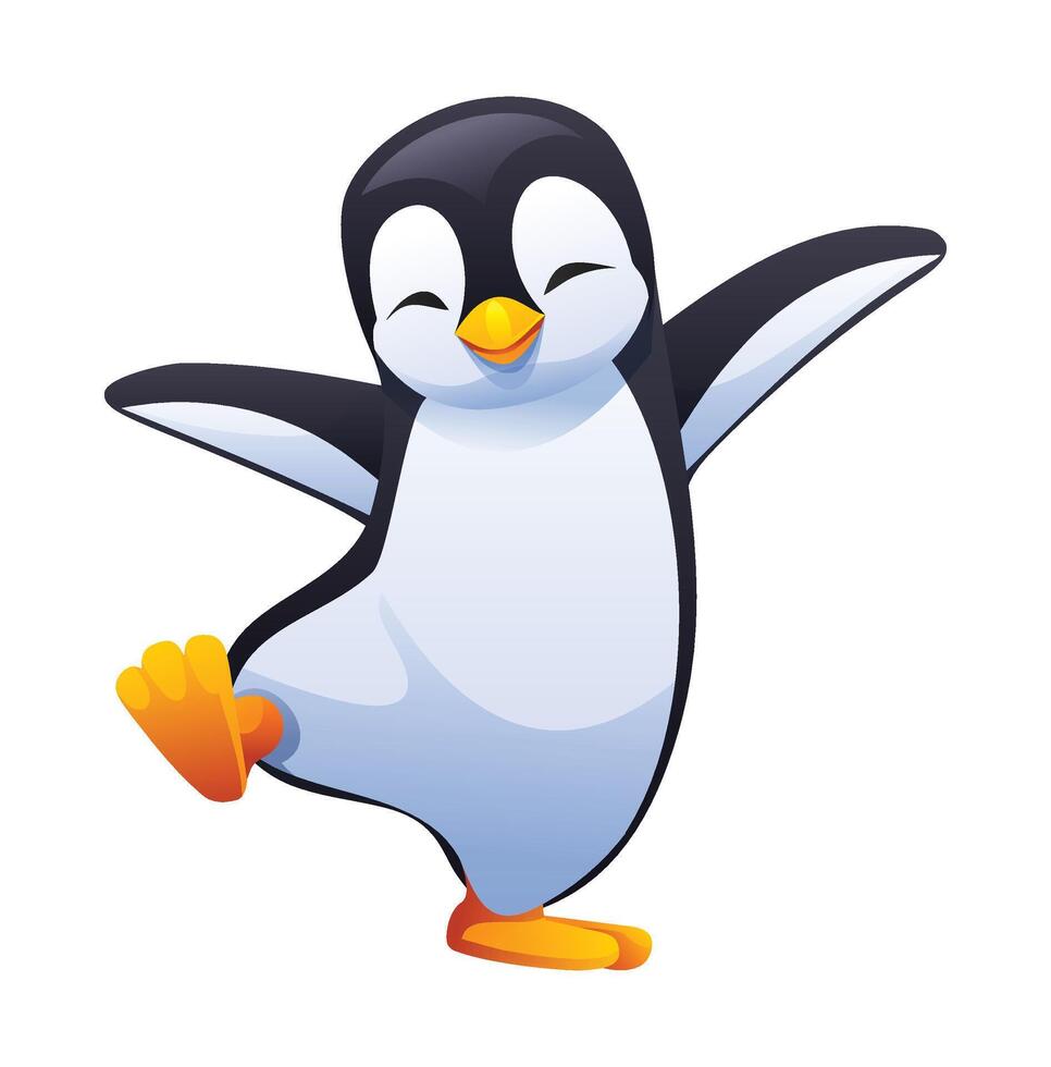 Adorable penguin dancing with cute pose. Cartoon character illustration vector