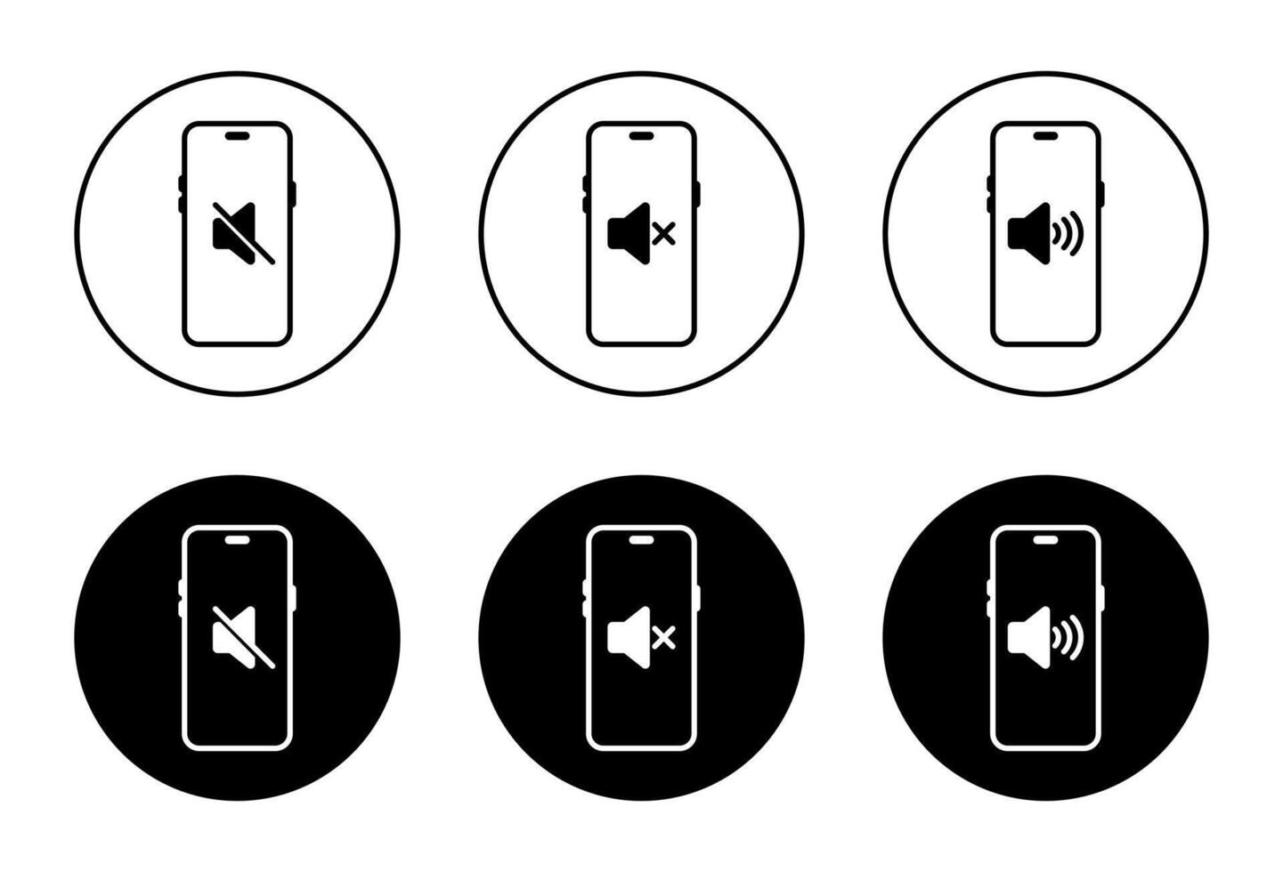 No sound smartphone icon on black circle. Volume speaker on phone screen sign symbol vector
