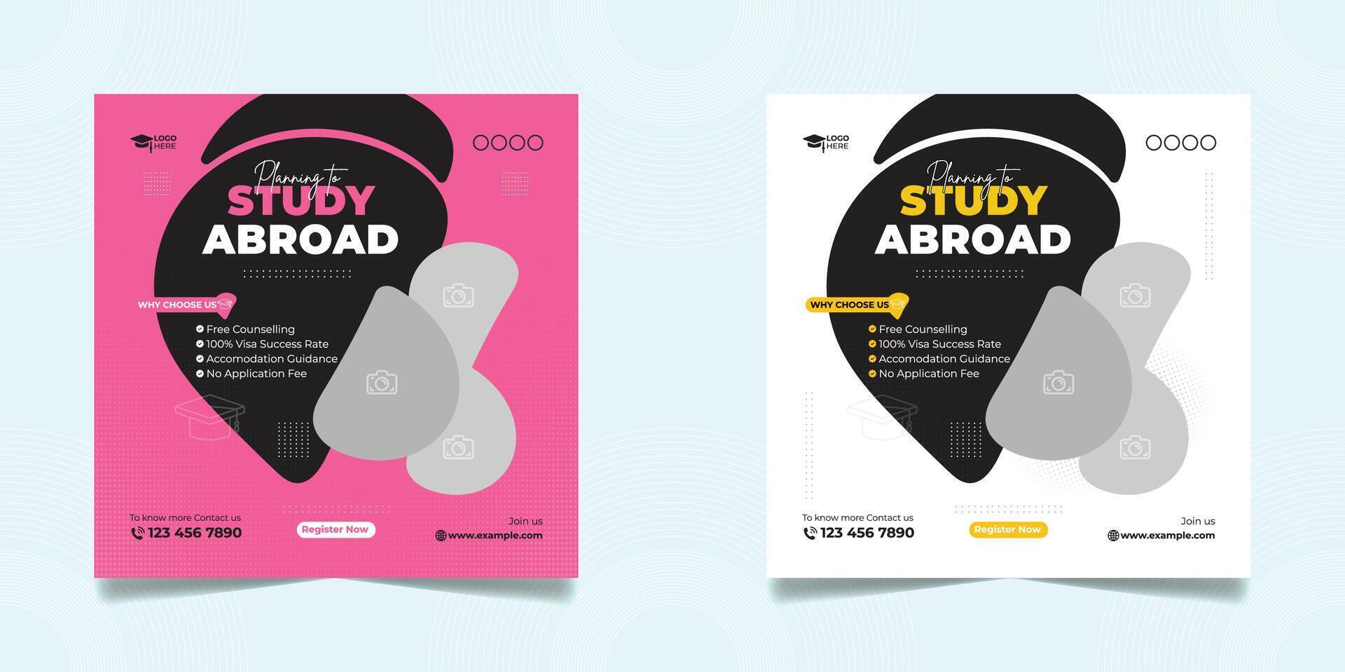 Creative Study abroad social media post or admission Web Banner template vector